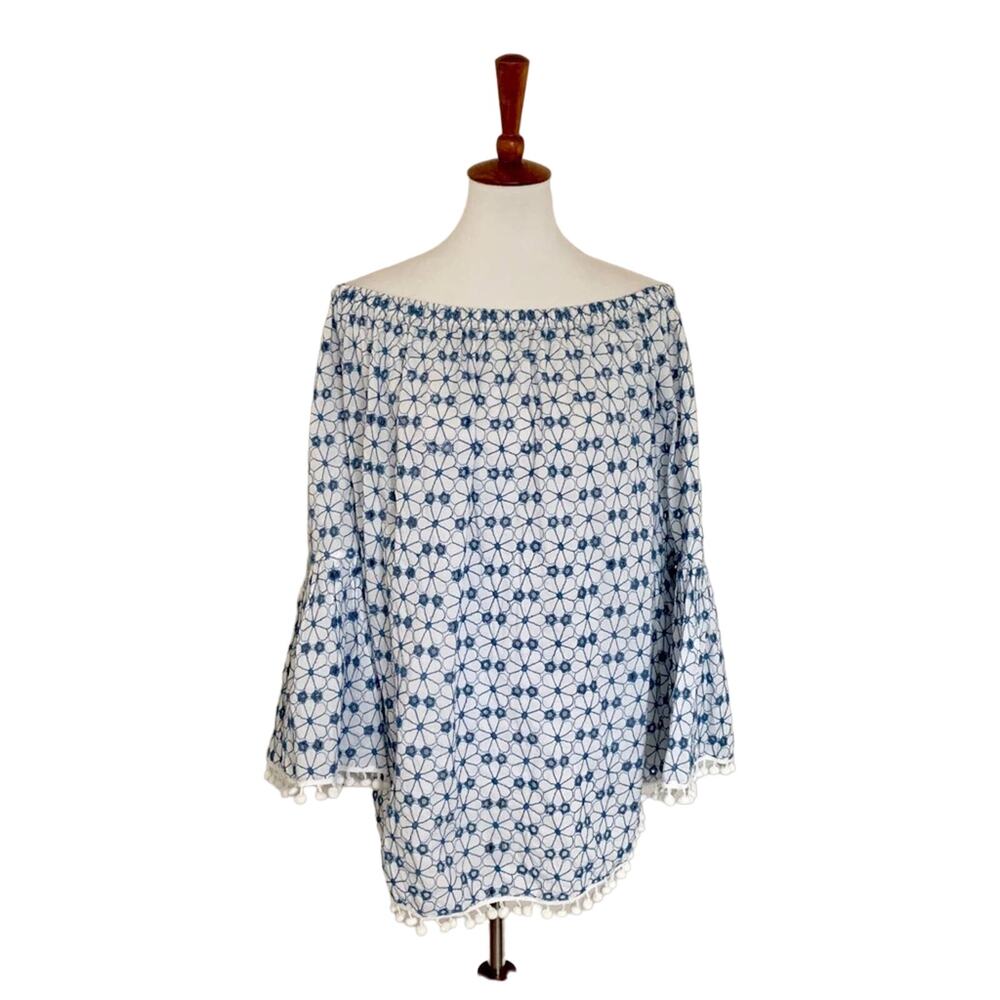 Pure Nordic Alana off-the-shoulder eyelet top, size L NWT